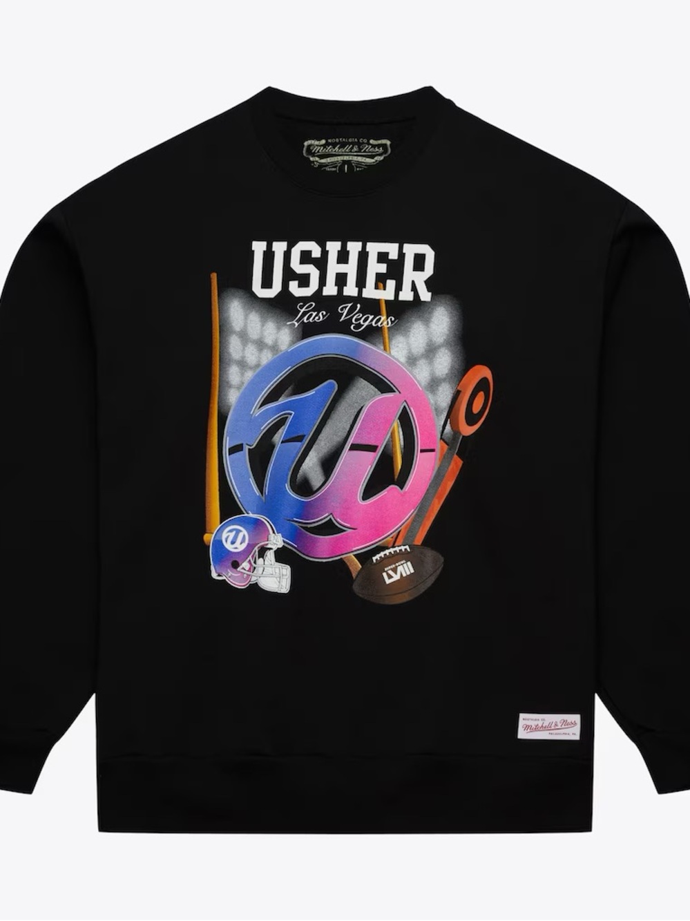 Mitchell & Ness Black Usher Las Vegas Graphic Crewneck